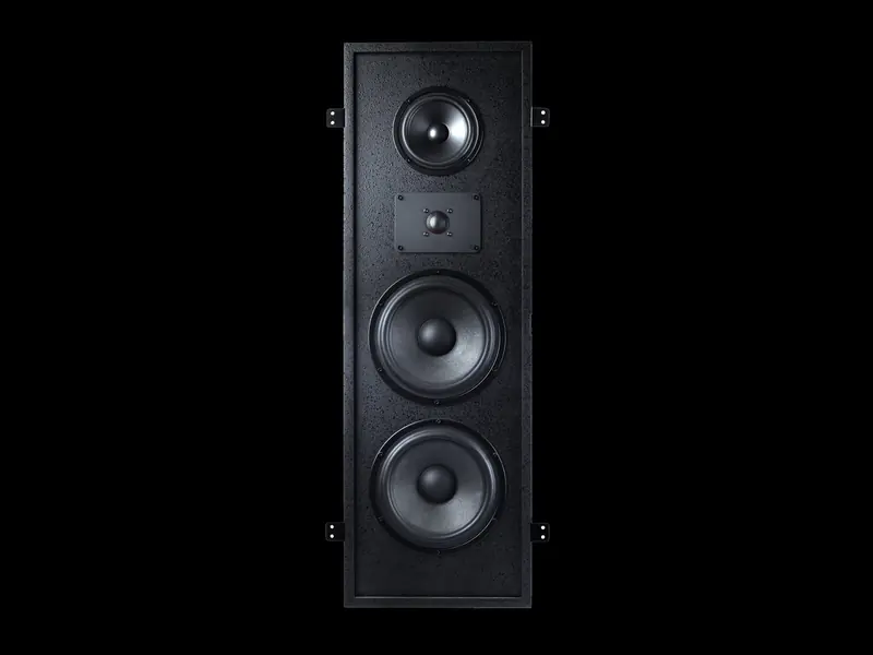 In-wall theatre speaker with two woofers, a midrange and a tweeter
