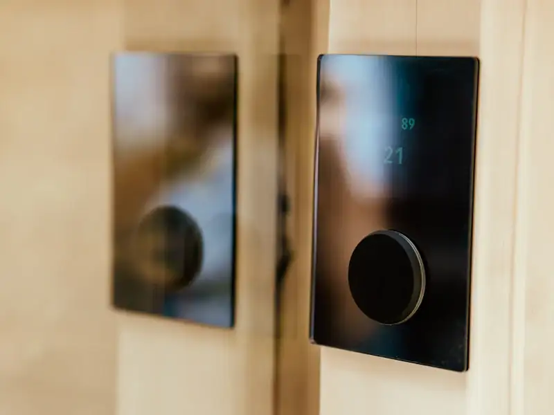 Slim indoor intercom panels mounted on a wall