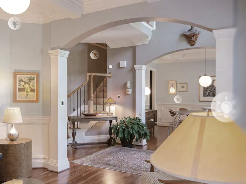 Hallway with small ceiling and wall sensors